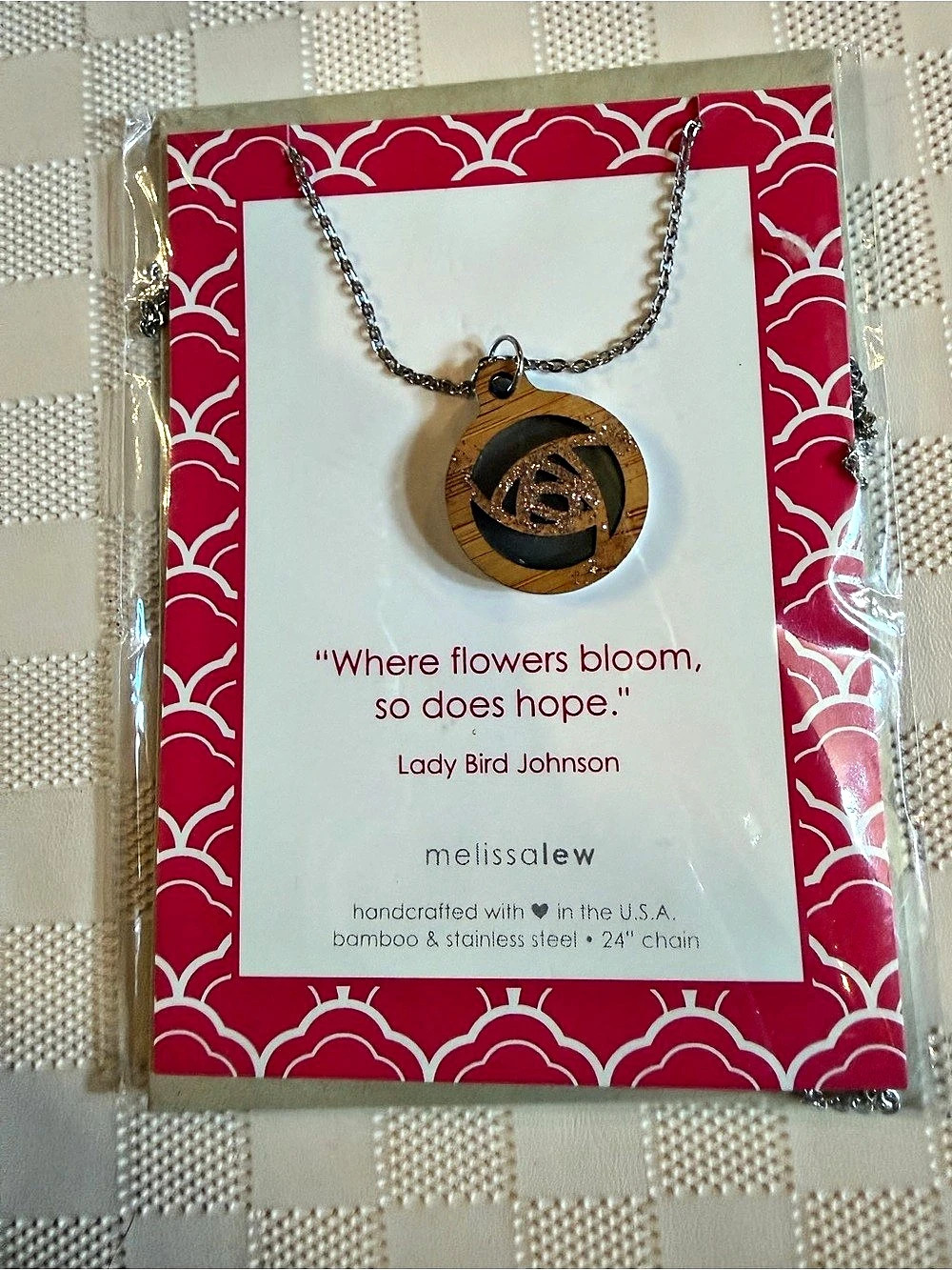 melissalew Bamboo Pendant Necklace Brown Silver NWT